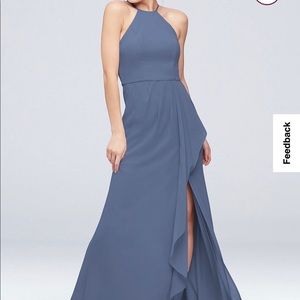 High Neck Chiffon Bridesmaids Dress- Steel Blue